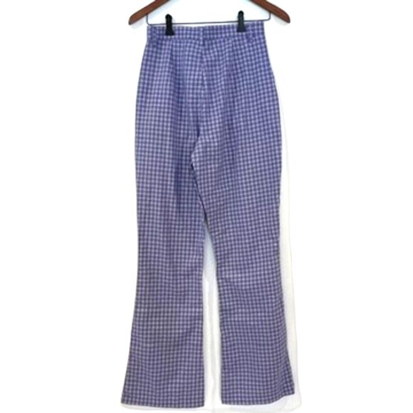ASOS Heartbreak Purple Plaid Flare Pants Small Split Hems Flat Pockets NEW - Picture 3 of 8